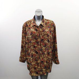 Premiere Collection Floral Button Up Blouse Women's Size 42 Long Sleeve Polyeste